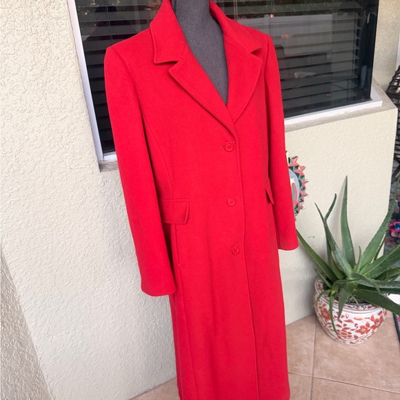 Marvin Richards Vibrant Scarlet Red Long Wool Coat Jacket - Picture 4 of 11